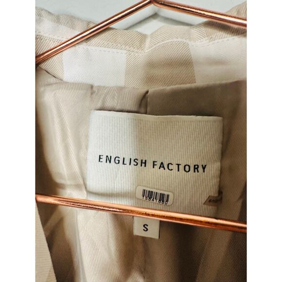 ENGLISH FACTORY Tan Gingham Print Oversized  Front Button Blazer Size Small - Picture 8 of 12